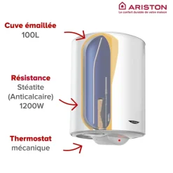 Chauffe-eau électrique stéatite vertical Sagéo 100L avec trépied et groupe de sécurité ARISTON