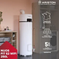 Chauffe-eau thermodynamique 250L compact et connecté A+ NUOS FIT 250 ARISTON