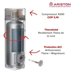 Chauffe-eau thermodynamique 200L compact et connecté A+ NUOS FIT ARISTON
