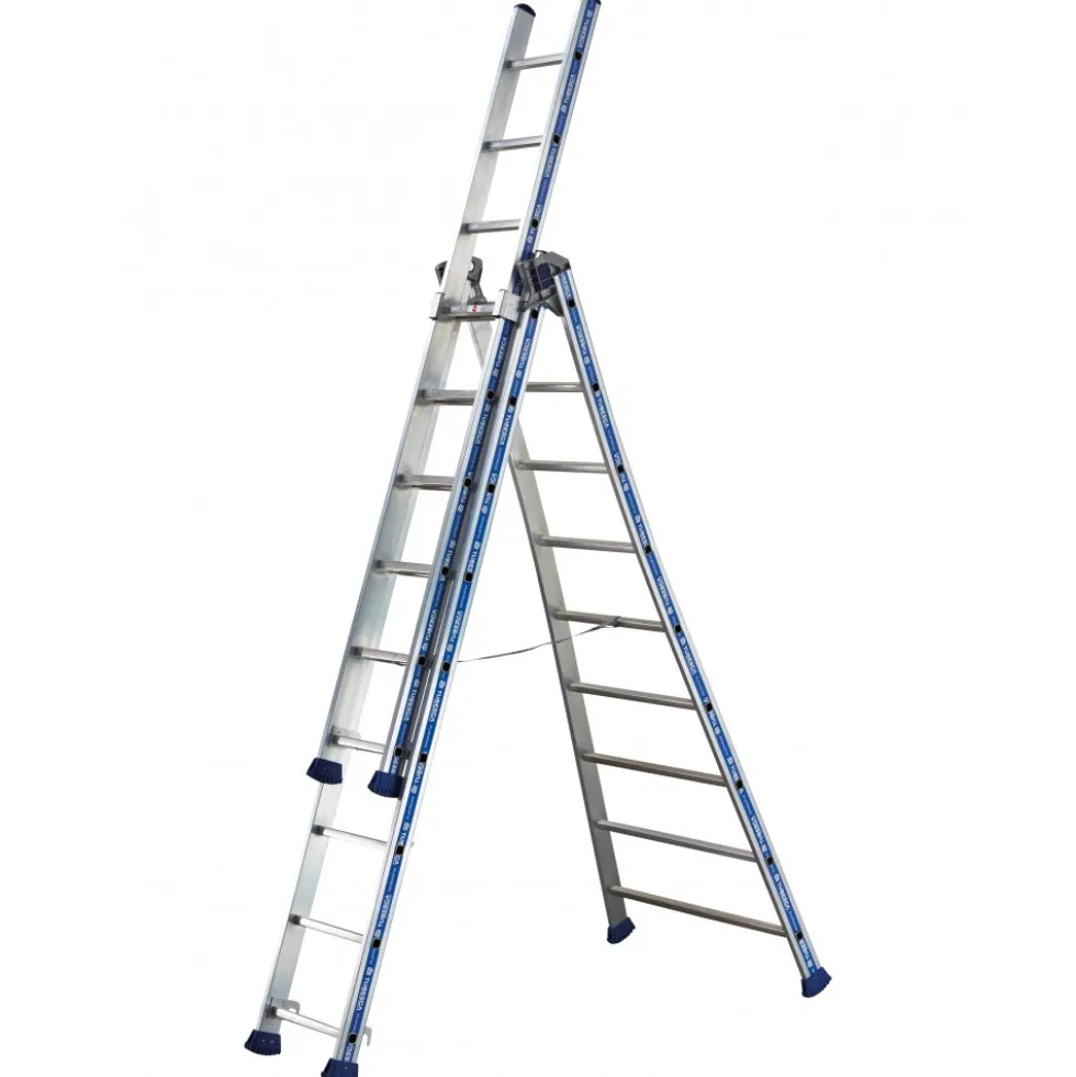 Échelle transformable aluminium 6,92m- 3 plans - 3 x 9 marches - Platinium TUBESCA