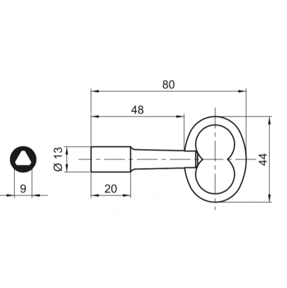 Clé ascenseur (triangle de 9 mm) en acier zingué COUILLET