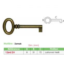 Clé de meuble ajustable en laiton ou zamak - anneau oval - Regence CADAP