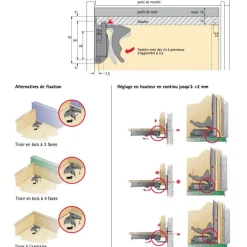 Clips coulisse Quadro V6, 30 et 25 - pour tiroirs à rainures HETTICH