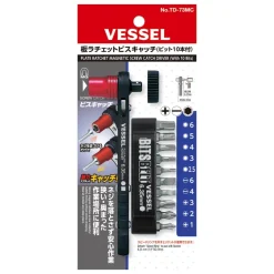 Cliquet plat pour embouts/douilles+10 embouts 25,4mm(PH1/PH2/PH3/-4/-6/H2,5/H3/H4/H5/H6) VESSEL