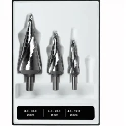 Coffret de 3 forets coniques étagés HSS 101- diamètre 4 à 12 - 4 à 20 - 4 à 30 mm - coffret repack RUKO