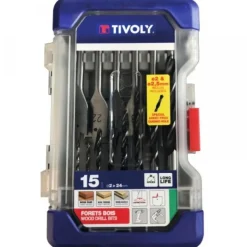 Coffret 9 forets bois 3 pointes 2 à 10mm + 6 mèches bois plates 14 à 24mm TIVOLY