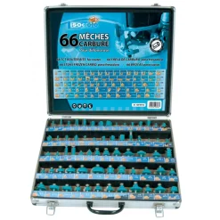 Coffret 66 mèches carbures pour défonceuse queue 8 mm LEMAN