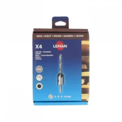 Coffret 4 mèches hélicoïdales + fraisoirs bois HSS LEMAN