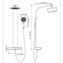 Colonne de douche avec tablette - thermostatique - chromé - Samoa Rain SCHÜTTE