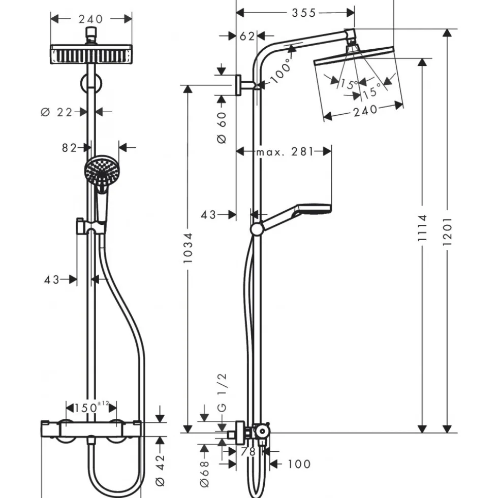 Colonne de douche - 1 jet - showerpipe Crometta E 240 EcoSmart HANSGROHE