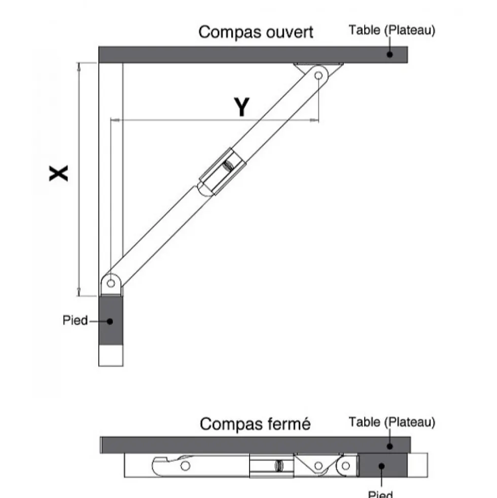 Compas de brasserie modèle B - longueur 600mm - zingué blanc TORBEL