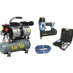 Compresseur d’air à piston 660 w Silent 6/6SH et agrafeuse cloueuse Lacmé
