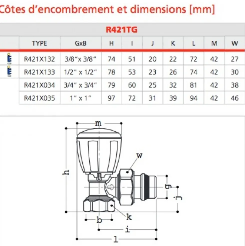 Corps de robinet thermostatisable équerre R421TG - filetage 15x21 GIACOMINI