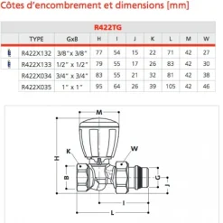 Corps de robinet thermostatisable droit R422TG - filetage 15x21 GIACOMINI