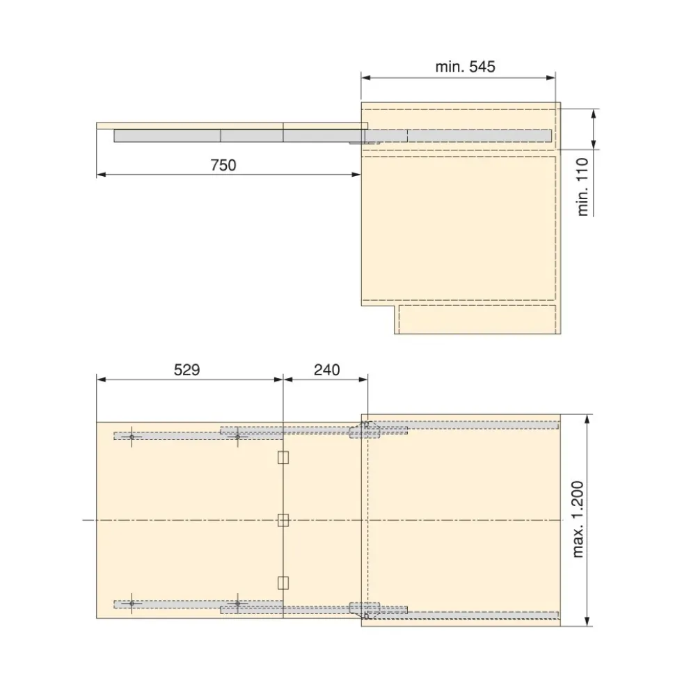 Coulisses Coktail Reverse H35 pour table de cuisine pliante escamotable EMUCA