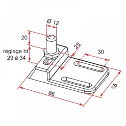 Crapaudine de portail réglable - pivot Ø12 mm – cupro-aluminium TIRARD