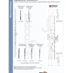 Crémone - chassis 1 ou 2 vantaux et oscillo-battant - axe 25 mm - Jet FERCO