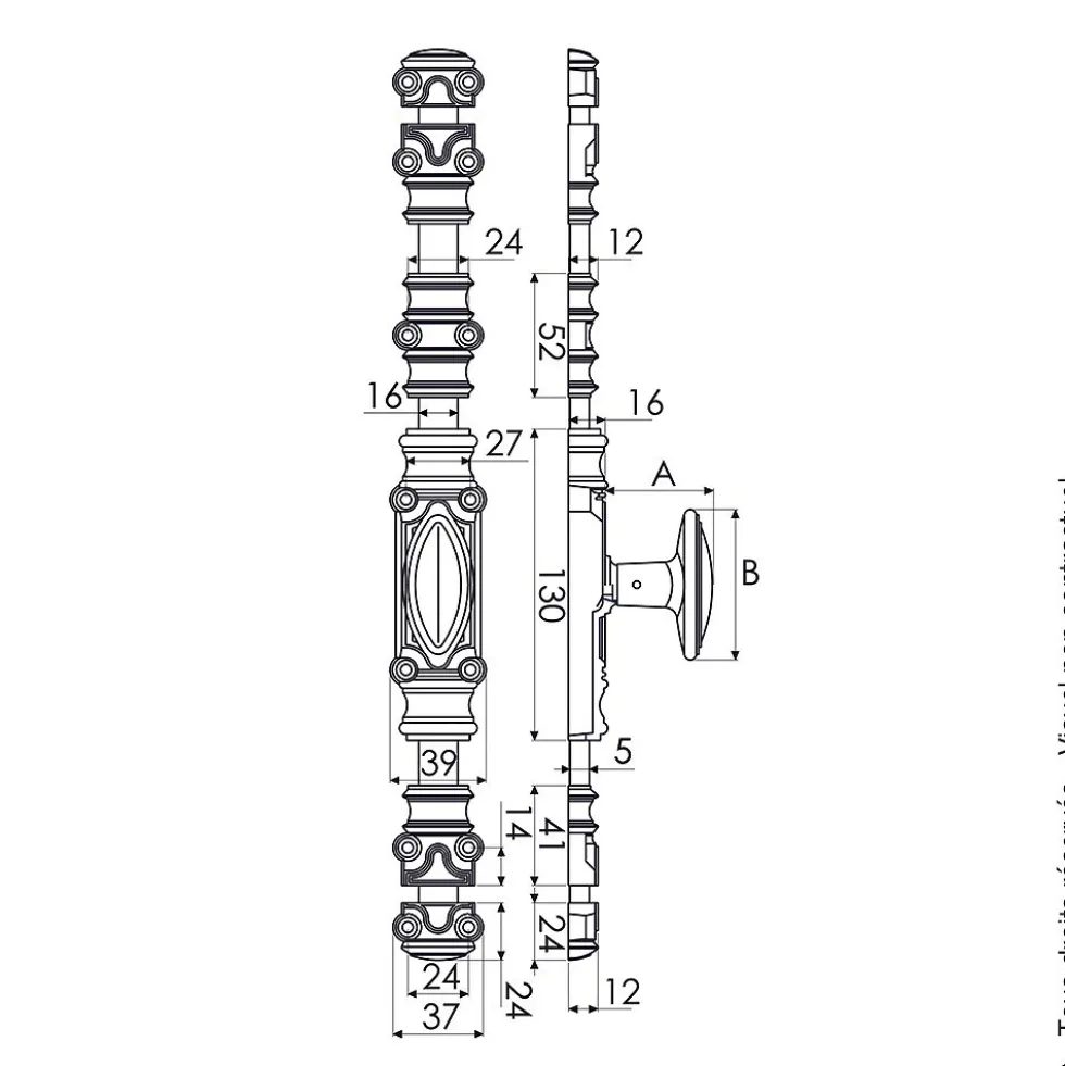 Crémone RY 16 en applique en fonte noire pour bois - bouton standard JARDINIER MASSARD
