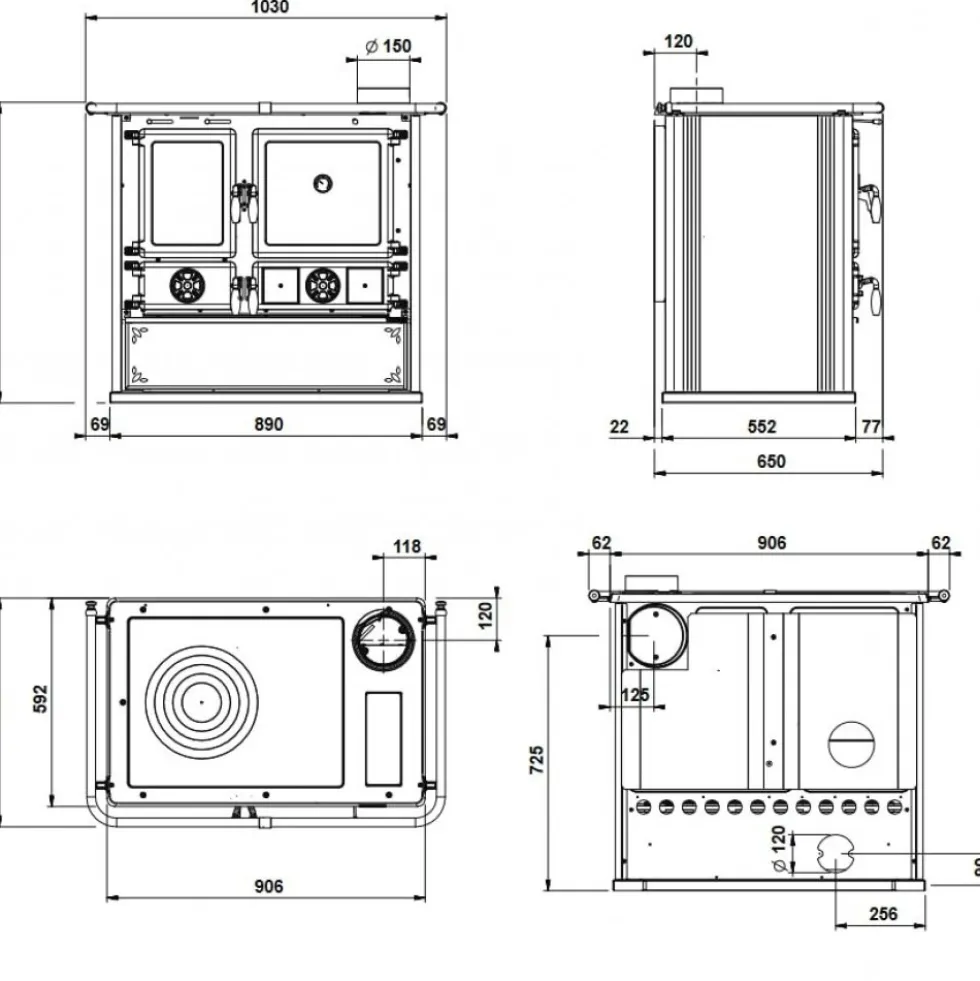 Cuisinière à bois en fonte 8,8 kW - Noir anthracite - Rosa.16 Steel LA NORDICA EXTRAFLAME