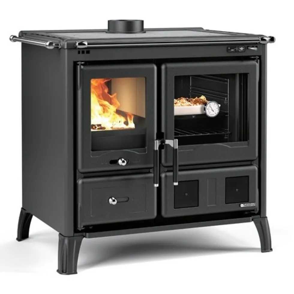 Cuisinière à bois 9,5 kW en fonte et acier noir anthracite - Gardenia.16 Steel LA NORDICA EXTRAFLAME