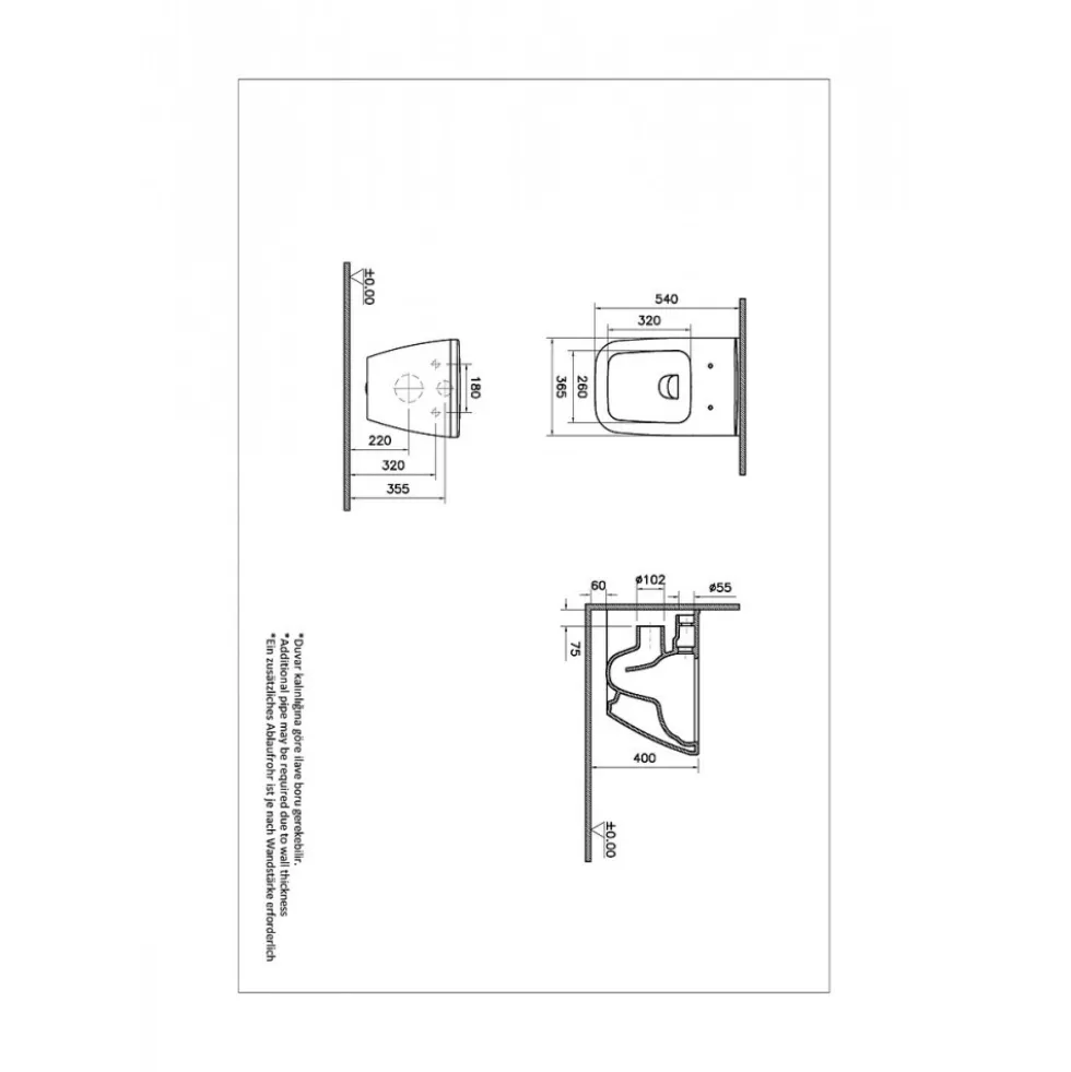 Cuvette WC suspendue carrée sans bride sans abattant - Integra Square VITRA