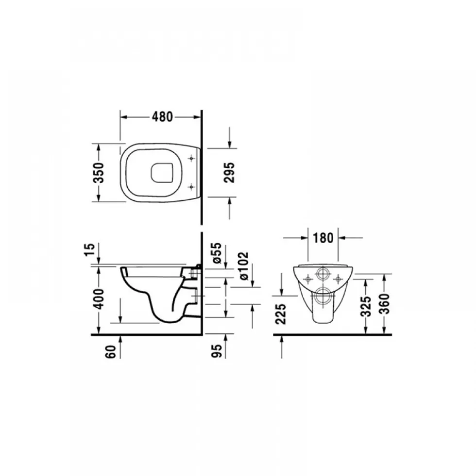 Cuvette wc suspendue céramique - fond creux - D Code Compact DURAVIT