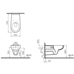 Cuvette WC suspendue PMR sans bride avec abattant - Conforma VITRA