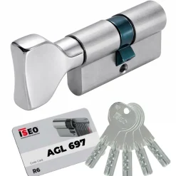 Cylindre à bouton s'entrouvrant sur variure AGL 697 laiton nickelé mat - ISR6 ISEO