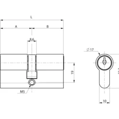 Cylindre double sur passe PTT - laiton poli - 36 x 36 mm - 1264 RONIS