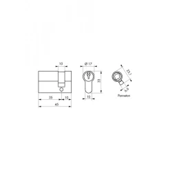 Demi cylindre HG6 en laiton poli 35 x 10 mm ouvrable La Poste + 3 clés FTH THIRARD