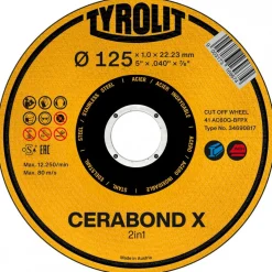Disque à tronçonner CERABOND X 2en1 acier et inox - Ø125x22,23mm - x25 TYROLIT