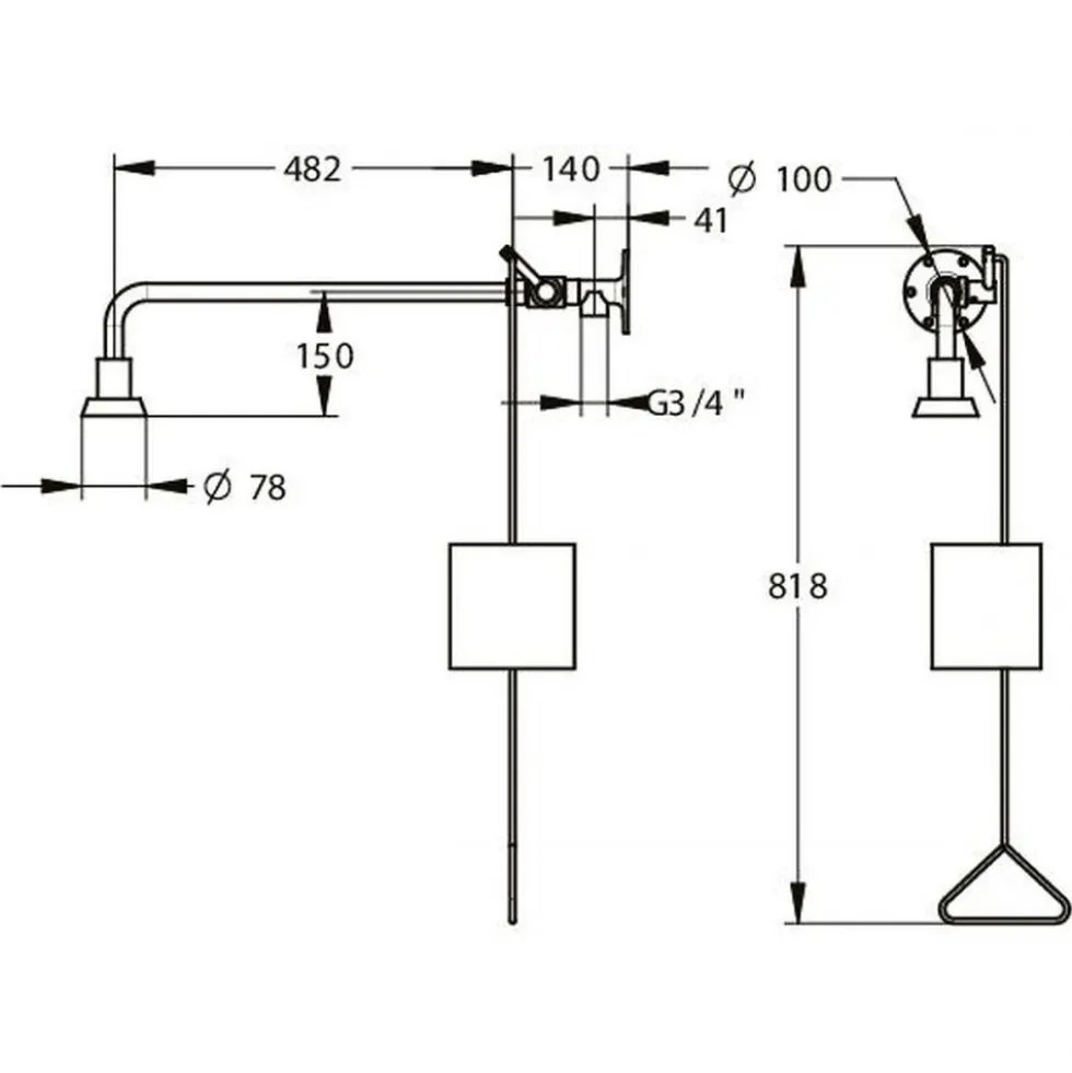 Douche de sécurité - alimentation murale apparente - 1 tête fixe PRESTO
