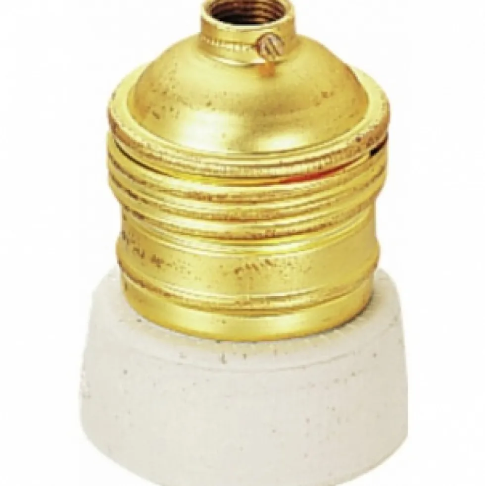 Douille à collerette porcelaine - Acier laitonné - Culot E27 EBENOID