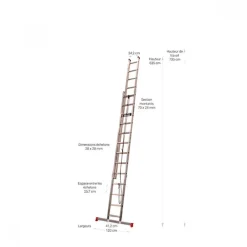 Echelle coulissante à corde - 2x13 échelons - hauteur de travail 7,35m ESCALUX