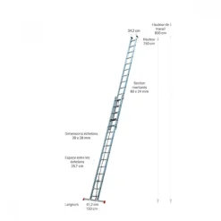 Echelle coulissante à corde - 2x15 échelons - hauteur de travail 8,50m ESCALUX