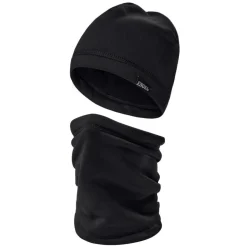 Ensemble bonnet et tour de cou en polaire noire ENGEL