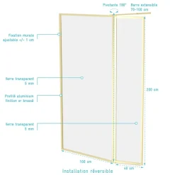 Ensemble de douche à l'italienne 120 cm - finition or brossé - pack complet AURLANE
