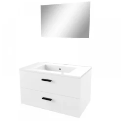Ensemble meuble vasque salle de bains 80 cm - 2 tiroirs - blanc - Lift AURLANE