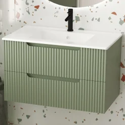 Ensemble meuble vasque salle de bains - 80 cm - 2 tiroirs - Vert Olive AURLANE
