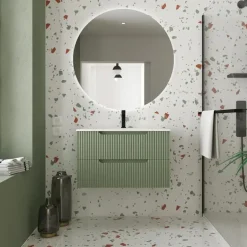 Ensemble meuble vasque salle de bains - 80 cm - 2 tiroirs - Vert Olive AURLANE