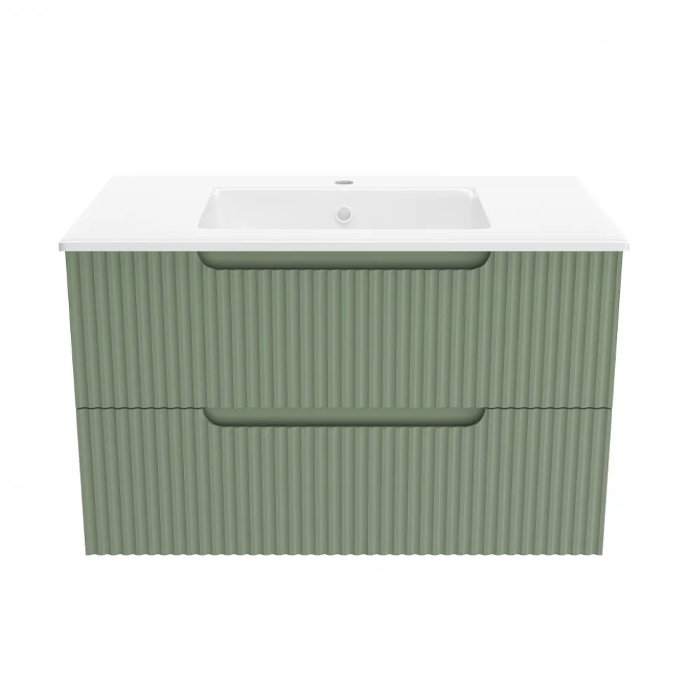 Ensemble meuble vasque salle de bains - 80 cm - 2 tiroirs - Vert Olive AURLANE
