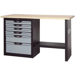 Etabli 6 tiroirs - noir et gris - plateau en bois KS TOOLS