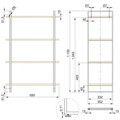 Etagère murale - avec structure et tablettes - 1150x690 mm - Lader EMUCA
