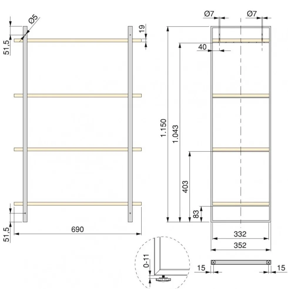 Etagère murale - avec structure et tablettes - 1150x690 mm - Lader EMUCA