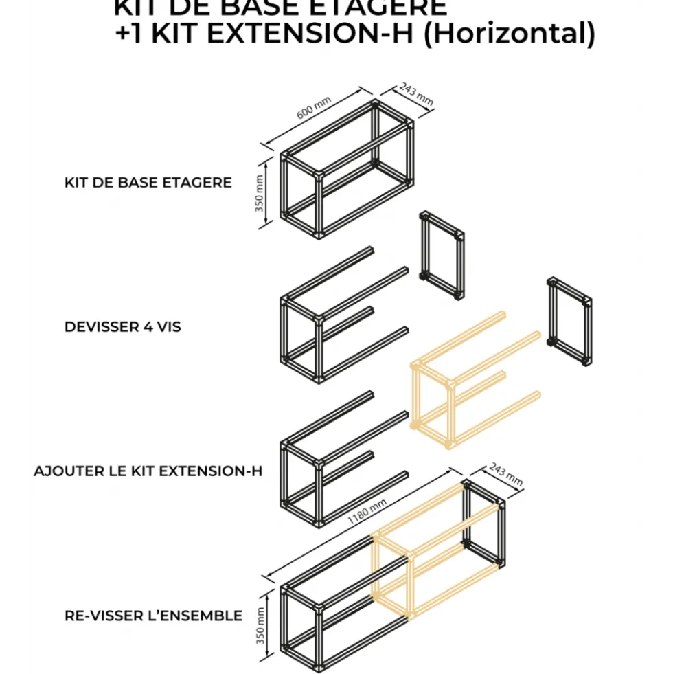 Extension horizontale pour étagère modulable AIRGO - 579 x 350 x 243 mm SEED
