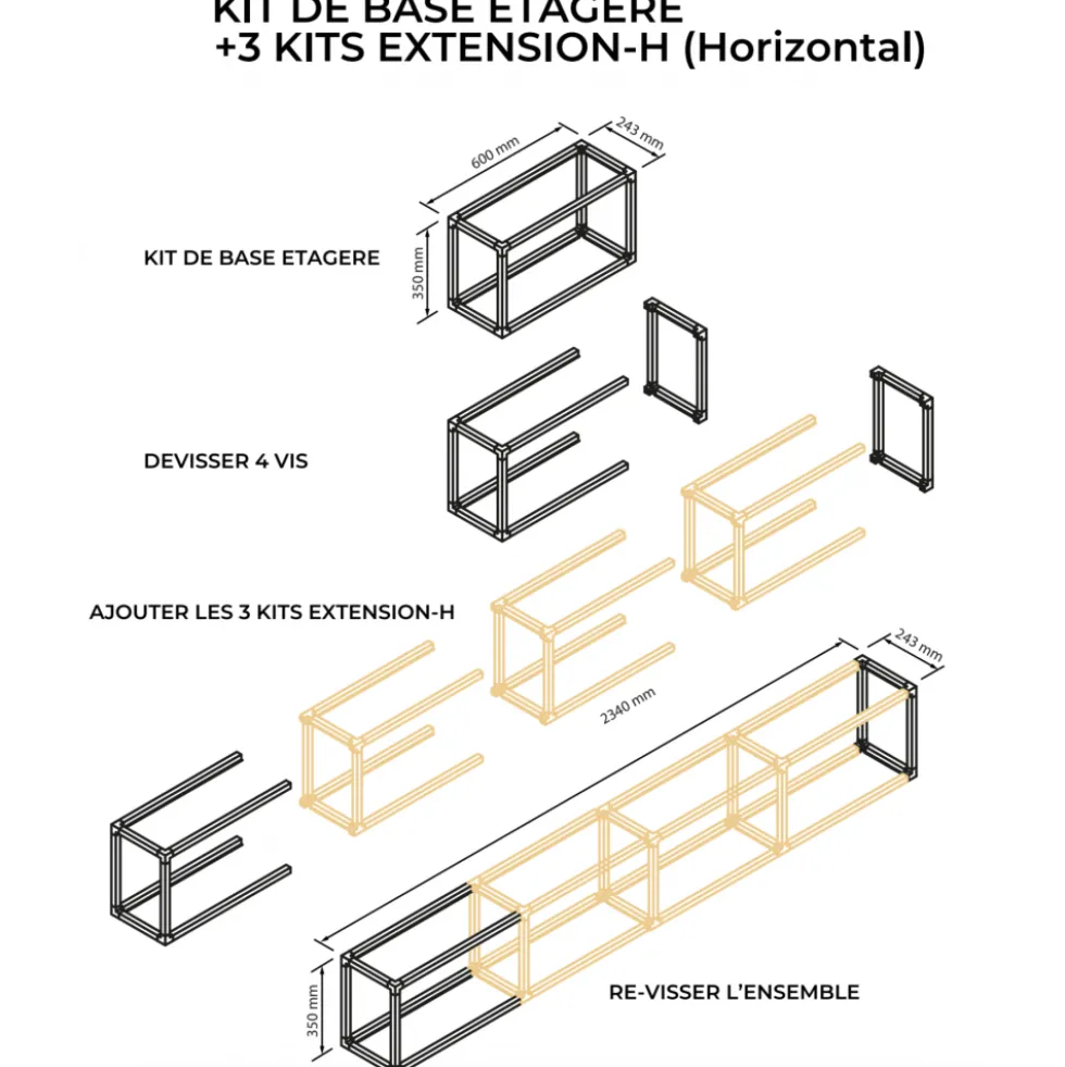 Extension horizontale pour étagère modulable AIRGO - 579 x 350 x 243 mm SEED