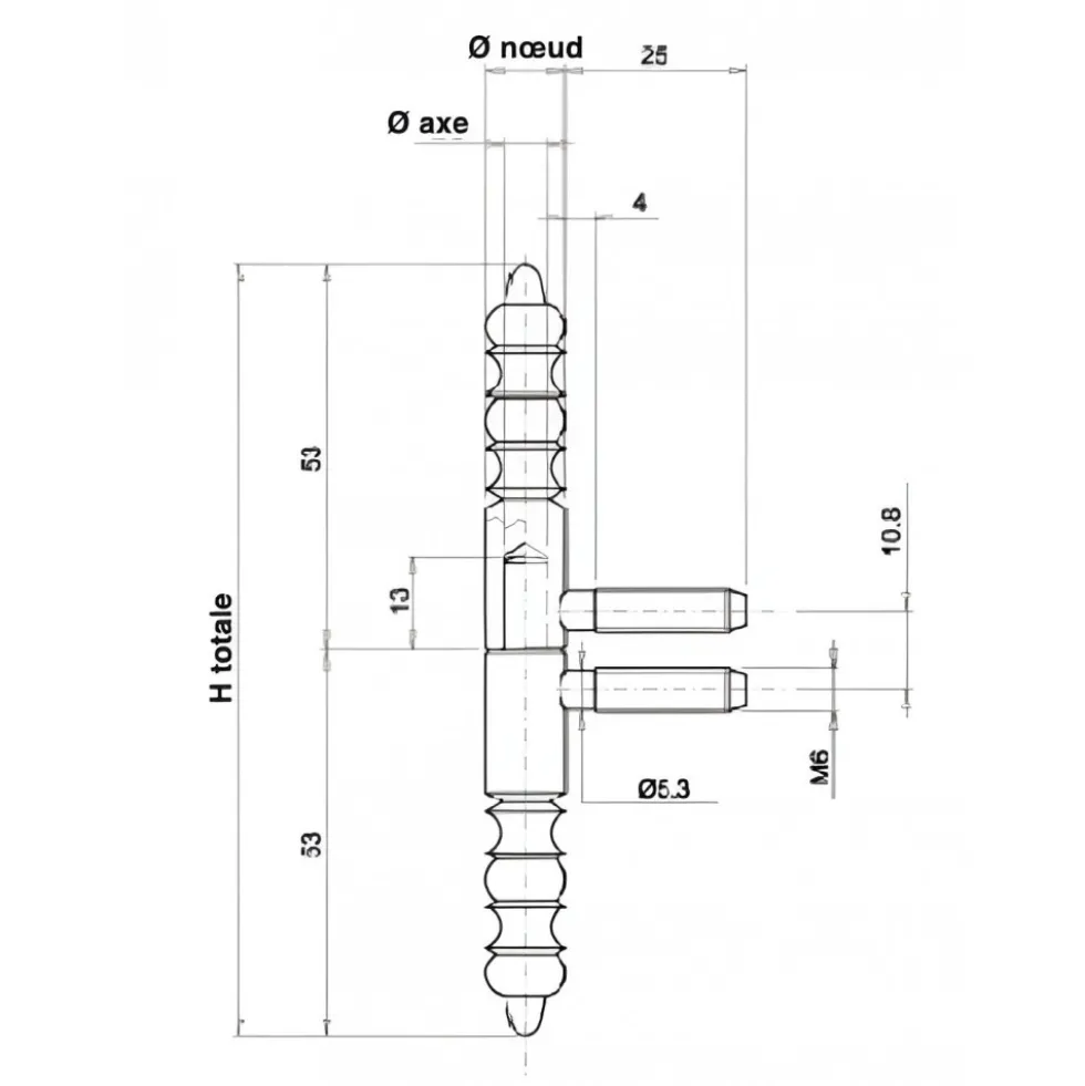 Fiche - portes bois - nœuds à vases - vieux bronze - 13 mm BROS