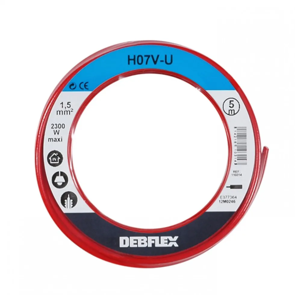 Fil rigide HO7V-U - 1,5 mm² - Rouge DEBFLEX