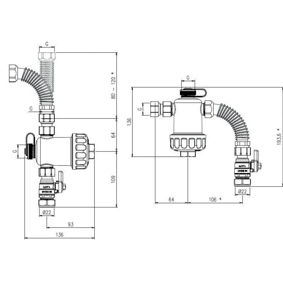 Filtre séparateur magnétique compact MGF 3/4" sous chaudière murale RBM