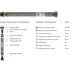 Flexible sanitaire Inox mâle/femelle 12X17 - DN8 - Flexcore® Green NEOPERL